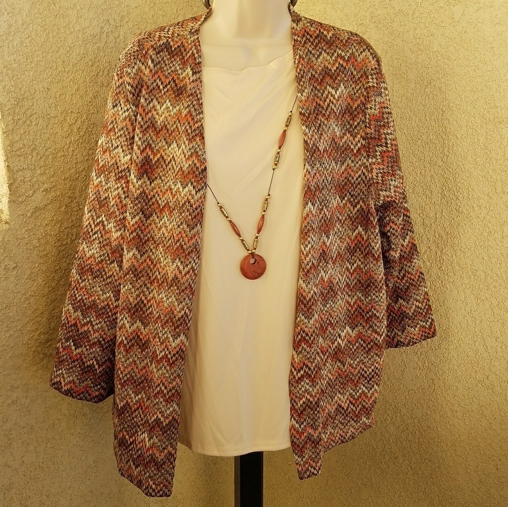 NWT Alfred Dinner blouse cardigan w/ necklace Lg